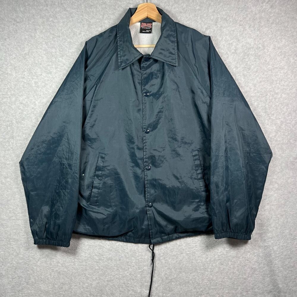 Vintage Athletic Works Coaches Nylon Windbreaker Jacket Men's Size L Navy Blue